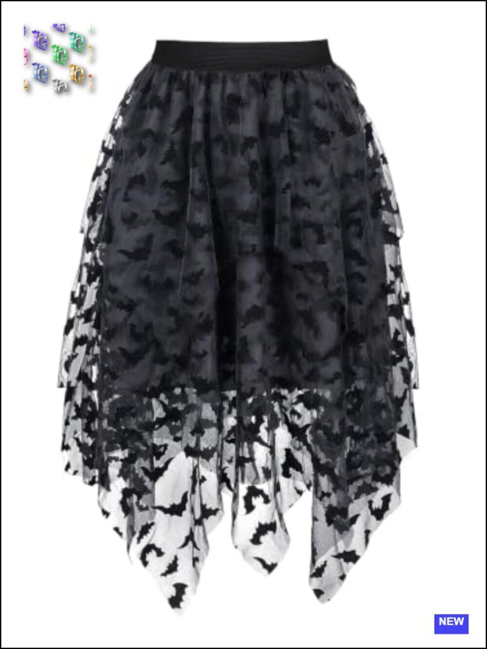 Women's Tulle Tutu Skirt Velvet Bats Elastic Waist Layered Mesh Midi